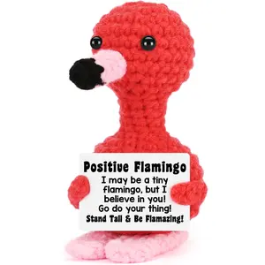 Mini Flamingo Birthday Gifts for Women, Halloween Christmas Stocking Stuffer Gift for Friend, Positive Crochet Shark Penguin Duck Animals Emotional Inspirational Support Handmade Flamingo Decor Handmade Crochet Figure