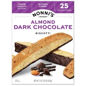 Nonnis Biscotti, Almond Dark Chocolate, 1.34 oz, 25-count snack