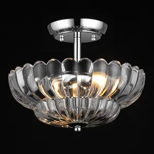 Semi Flush Mount Glass Ceiling Light, 11.8in 2-Light Modern Chrome Light Fixture Ceiling Mount with Scalloped Clear Glass for Hallway Bedroom Kitchen Dining Room Entryway Foyer