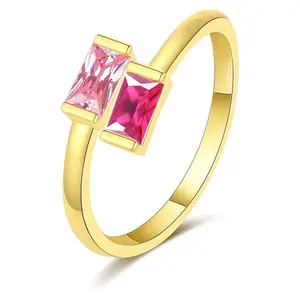 Gilded Grace Toi et Moi Ring, 18K Gold Plated Two Stone Baguette Birthstone Promise Ring for Women, Dainty Engagement Ring Gift