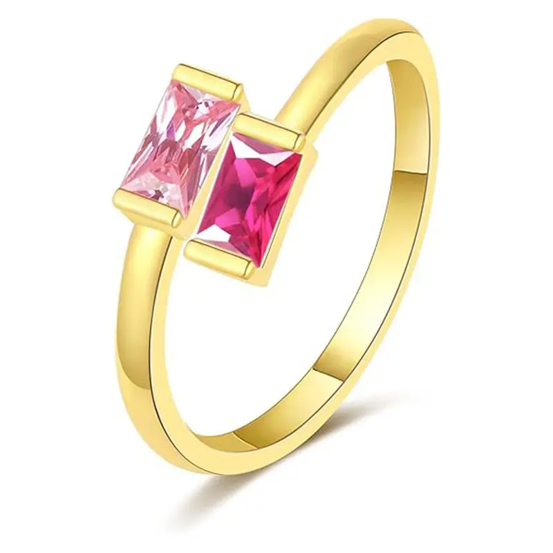 Gilded Grace Toi et Moi Ring, 18K Gold Plated 2-Stone Baguette Birthstone Dainty Engagement Jewelry for Women, Promise Rings for GF, Meaningful Gifts