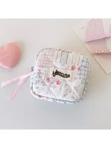 Fabric Quilted Makeup Bag, Cosmetic Bag, Portable Student Sanitary Pad Storage, Menstrual Pack, Bluetooth-compatible Earphone Case, Envelope
