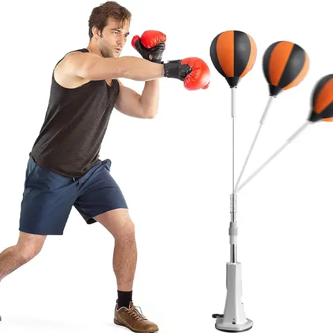 Adjustable Height Unisex Punching Bag - Boxing Equipment, Gym Stuff, Exercise Equipment, Home Gym Trainer, Sturdy Steel Frame, Strong Anti-Tip Suction Cups, Reflective Aids, Durable Orange-Black Design, Enhances Visibility, Agility/Boxing/Reflex Drills