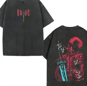 Igris Vintage Washed Oversized wash shirt – Solo Leveling, Shadow Knight Commander Anime Graphic, Absolute Loyalty And Silent Blade Theme, Heavyweight Cotton Streetwear Unisex