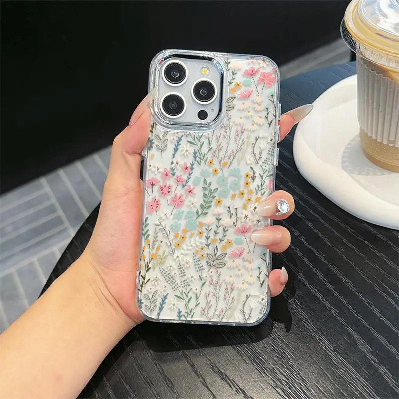 Floral Pattern Phone Case, Anti-drop Decorative Phone Protector Cover, Phone Accessories Compatible with iPhone 15 14 13 12 11 Series Casing