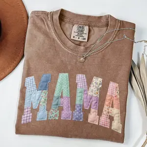 Comfort Colors Printed Patchwork Floral Mama T-shirt, Grandma Core Tshirt, Faux Mom Tshirt, Varsity Mom T-shirt Quilt Patchwork Mama Tee