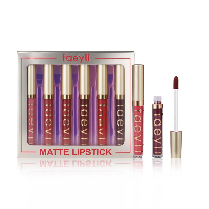 Faeyli 6-Piece Matte Lipstick Multi-Pack - Waterproof, Nonstick, Easy to Apply, Long-Lasting, Intensely Pigmented, Lightweight, Flawless for Outdoor Use, Suitable for All Skin Types (Berry Shades)