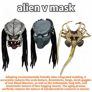 alien v Predator alien latex mask set, 3 unique AVP movie reproductions, realistic and fierce details, suitable for science fiction horror enthusiasts and cosplayers, Halloween haunted house movie theme party props for role-playing