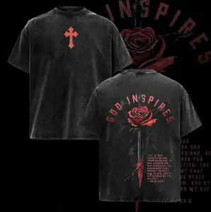 Vintage Washed God Inspires Rose Sword T-Shirt Oversized Pump Cover Tee for Men Workout Training Top Christian Gym Hoodie with Isaiah 53:5 Bible Verse Faith Athletic Graphic Tee Suitable for Daily Wear