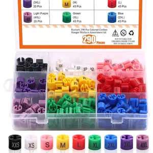 290 Pcs Colored Clothes Hanger Markers Assortment kit- 9 Sizes (XXS - 4XL) Color-Coding Garment Size Markers Color Clothing Coded Size Clips Set with Storage Box Organiser Plastic