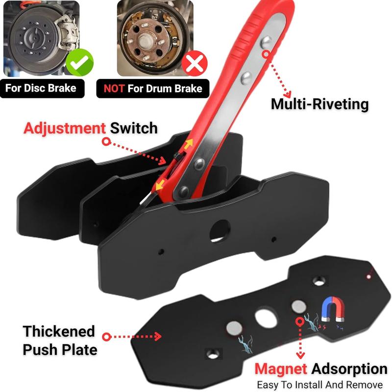 Piston Compressor Kit with 2 Steel Plates & 4 Caliper Hooks,Brake Caliper Compression Tool with 360° Ratchet,  Fits Single Twin Quad Sextuplet Disc Brakes, Red Brake Caliper Press Tool