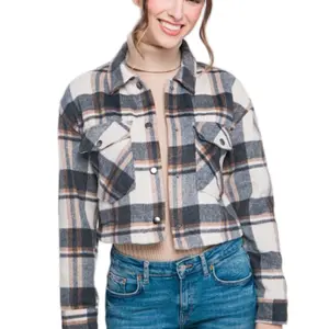 Cropped Plaid Down Jacket for Women - Stylish & Warm Outerwear
