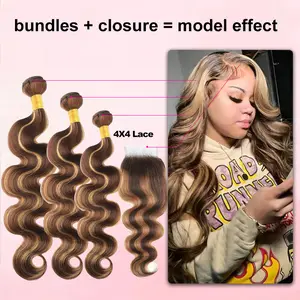 16A P4/27 Body Wave Bundles Human Hair Bundles With 4x4 Closure 3/4 PCS Brazilian Virgin Hair Weave Extension For Women