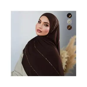New Modal Solid Color Iron-on Rhinestone Long Scarf Headband Women's High-quality Breathable Soft Sateen Cotton Turban Hijab