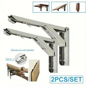 2 Folding Shelf Brackets, Heavy Duty Stainless Steel Folding Shelf Brackets for Benches and Tables
