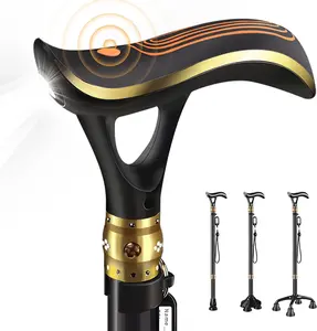 ispuoocti Multifunctional Walking Cane for Men & Women, Telescopic and Adjustable Walking Sticks for Seniors, USB Direct Charge, with LED Light, One Cane for Three Purposes, Light and Stable