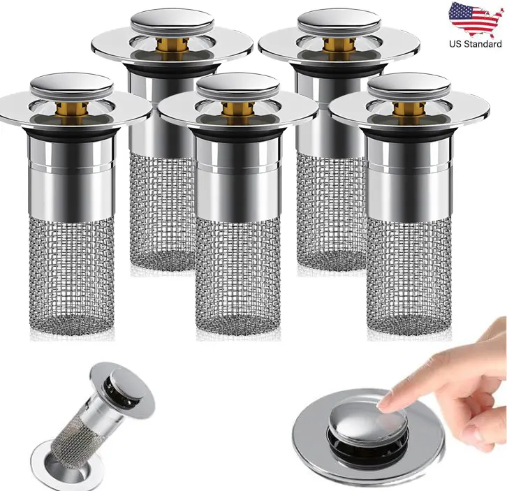 Multi-Functional Stainless Steel Sink Drain Stopper with Pop-Up Hair Filter Basket, Catches Hair & Debris to Prevent Pipe Blockage, Universal Fit for Bathtub & Sink Drain Replacement