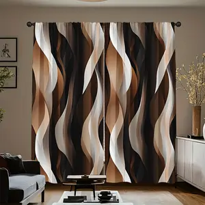 2-Piece set, dark brown and light brown wavy line design, abstract simplicity and elegance, suitable for a variety of home styles, semi-shading effect, adding atmosphere to any room, a great choice for Christmas and holiday gift  Home Decoration Curtain