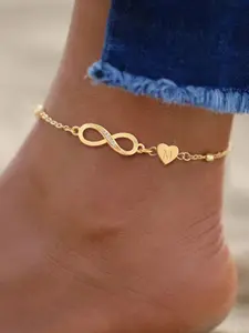 Heart Initial Infinity Symbol Pendant Ankle Chain for Women, Fashion Stainless Steel Bead Anklet, Casual All Seasons Jewelry