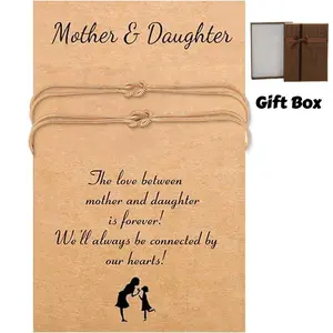 Mother daughter Knot Bracelet with Gift Box, 2 Pcs Mom And Daughter Bracelets Love Knot Bond Bracelet For Women Gold Snake Chain Infinity Adjustable Bracelet Jewelry Gifts From Mom Gold Plated