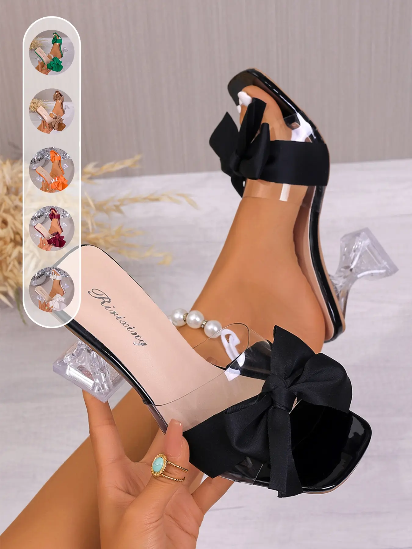 Women's Clear Chunky Heels with Cute Bow – Transparent Strap Square Toe Heeled Mules for Wedding, Party & Summer Outfits, Classy sandal, Chic Summer Footwear