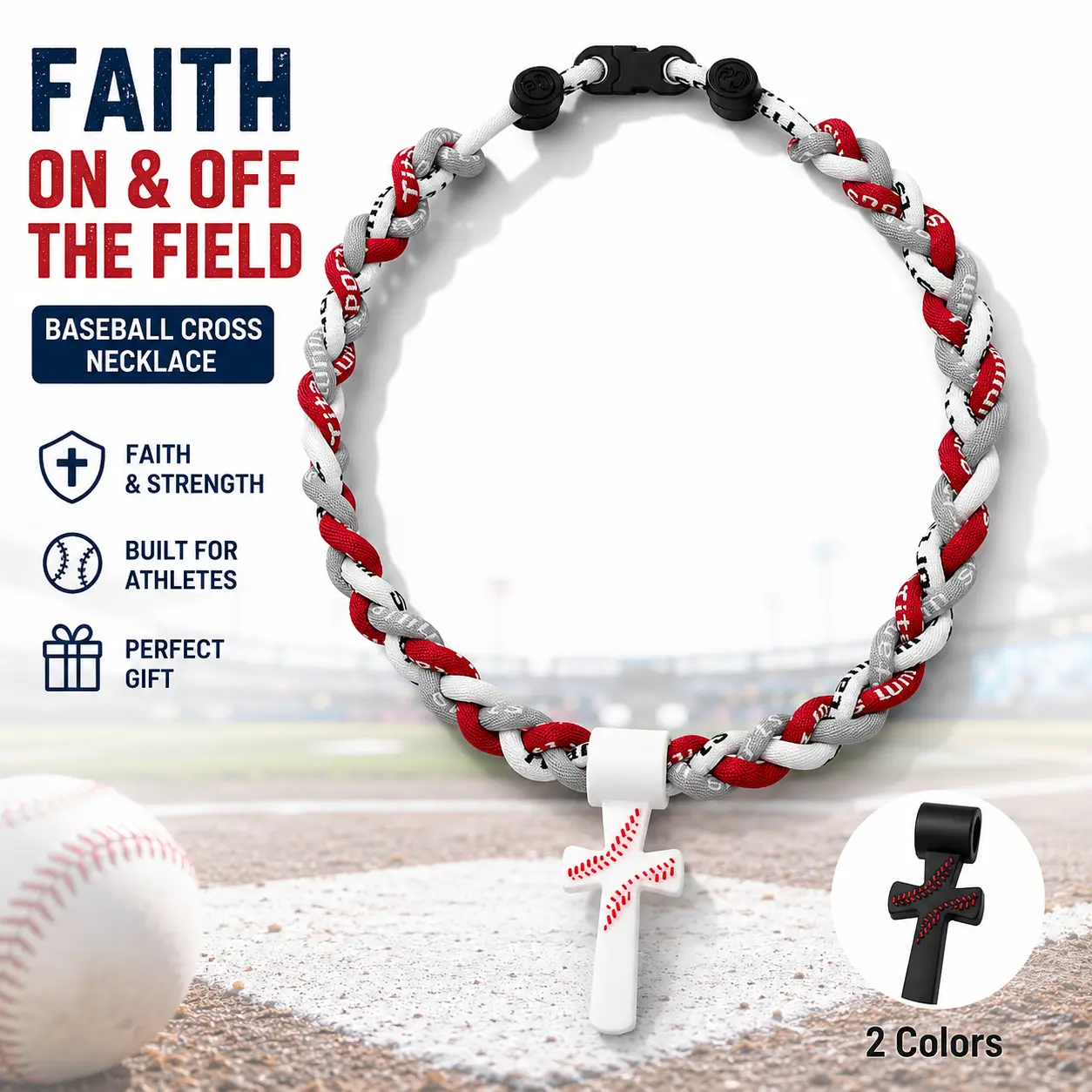 Baseball Cross Necklace for Teen Boys, Braided Sports Rope Cross Necklace, Christian Baseball Jewelry, Baseball Team Gift, Birthday, Easter & Christmas Gift for Young Athletes