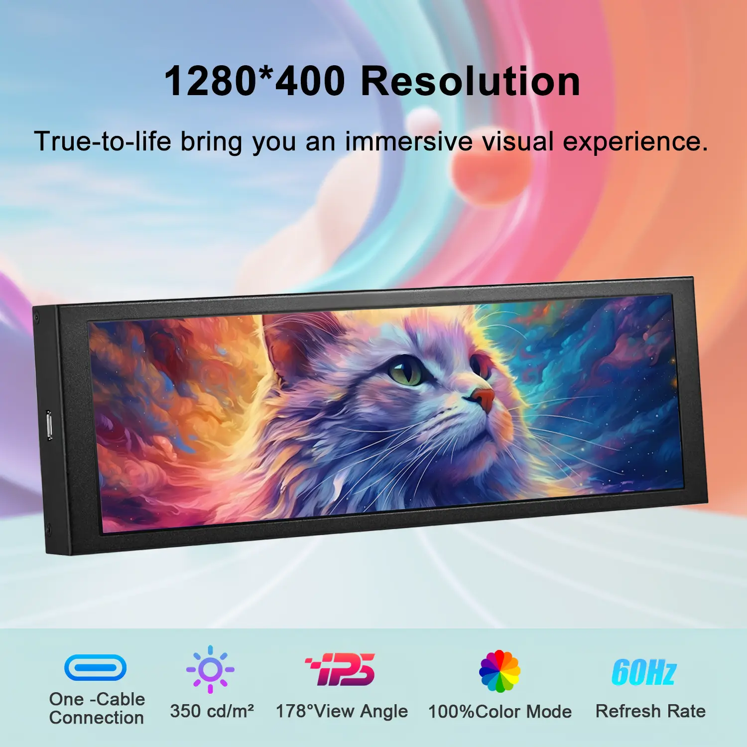 Wisecoco 7.84" IPS PC Monitor Screen – Single Cable – FHD 1920x480 Display with Case, AIDA64 Support for CPU/GPU Stats, macOS & Windows Ready, 500cd/㎡ High Brightness, 178° Full Viewing Angle, Plug and Play, True Ips, Monitors