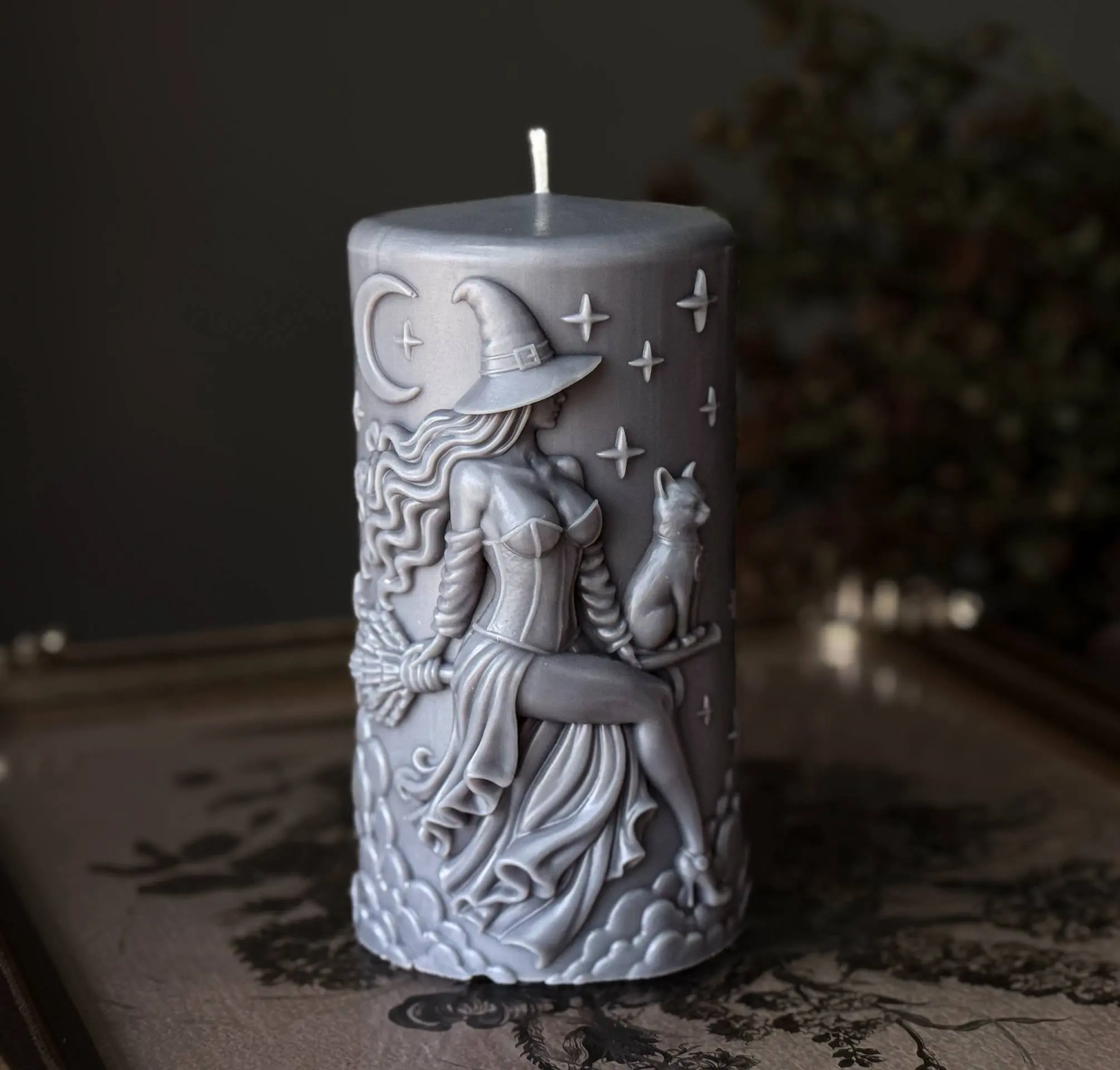 Witch & Cat Silicone Pillar Candle Mold