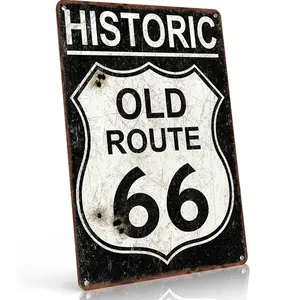 Vintage Route 66 Metal Sign "HISTORIC OLD ROUTE 66" Retro Wall Art & Home Decoration, Wall Decor & Bedroom Decor for Garage, 8×12 Inch Aluminum, Vintage Rustic Style, Ideal Gift for Road Trip Enthusiasts Neon