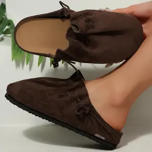 Women's Casual Sandals Suede Mules Closed Toe Ruched Design Lightweight Slip-On Clogs Slippers for Loungewear