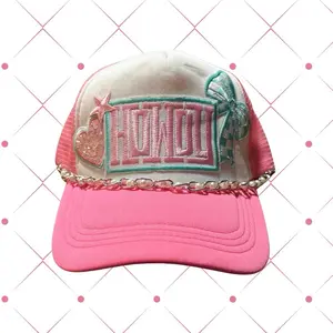 Trucker Hat with Embroidered Patch and Chain Detail