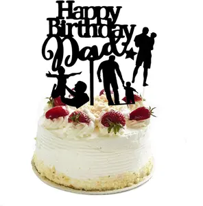Set of 4 Acrylic and Letters Happy Birthday For Dad Cake Topper for Birthday Party Decorations Father's day Supplies Decorations (Black)