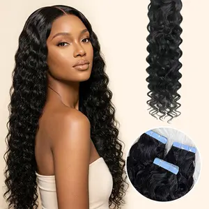 Paul's Premium Water Wave Tape-In Extensions | 100% Human Hair | Reusable PU Tape | Soft Texture | Washable & Heat Friendly | 100%Human Hair Extension Invisible Curly Tapeins Natural Black For Black Women