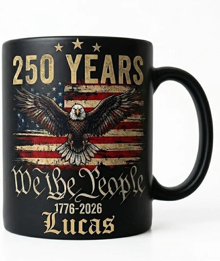 Classic Durable Solid Non-Customised Ceramic 250th Anniversary Mug - 1776-2026 Patriotic Keepsake with Eagle Motif, American Flag Shape, Anniversary Graphic, Black Kitchenware Drinkware Gift for Adults