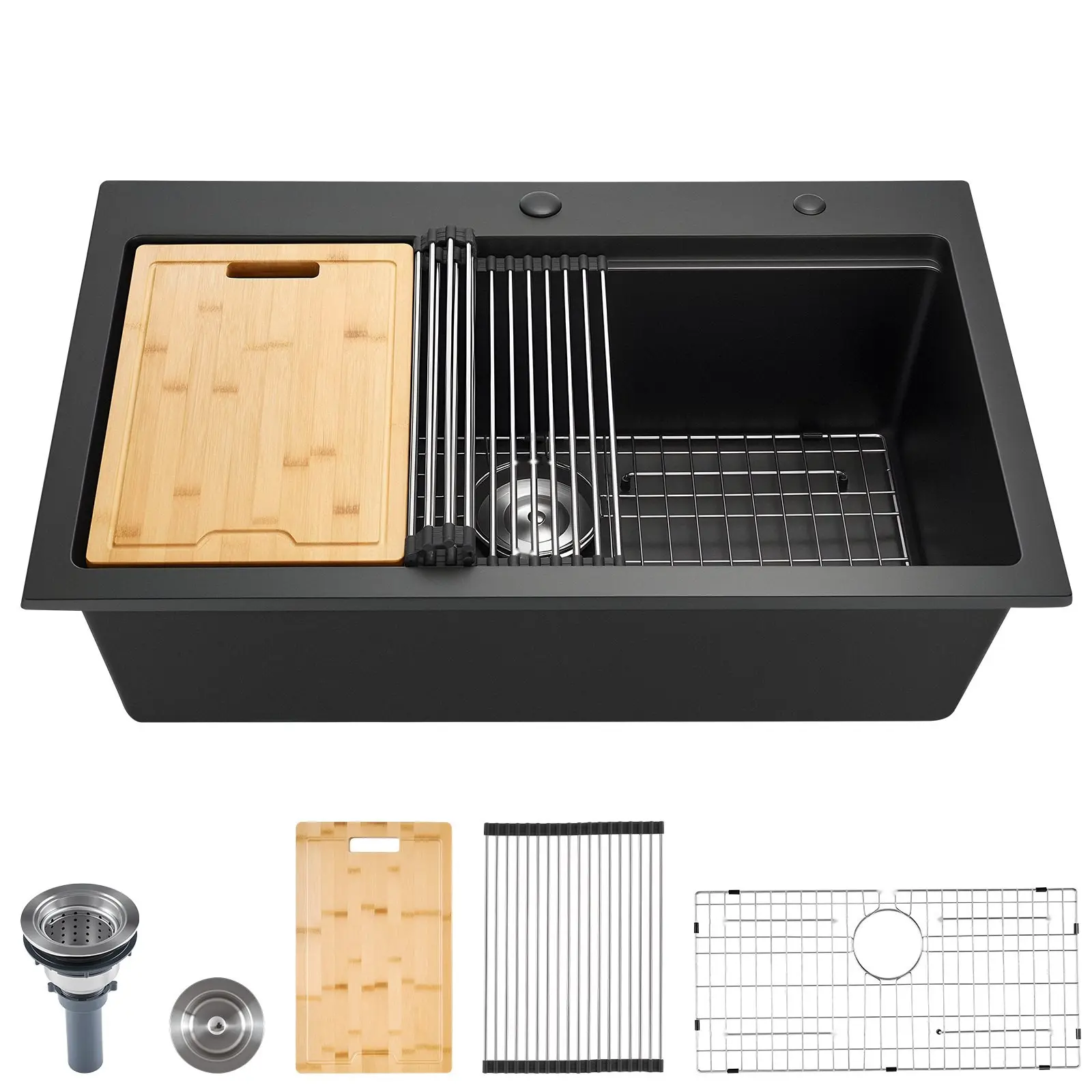 33-Inch Granite Kitchen Sink, Top-Mount Drop-In Single Bowl Basin for RV, Camper, Bar and Kitchen Remodel, Durable Granite Surface, Easy Install, Large Capacity For Easy Spill Cleanup, Perfect for Residential and Mobile Use