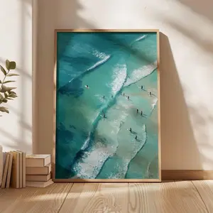 [SALE UP TO 50% + FREE SHIP]  Surfing Poster, Retro Surf Print, Beachy Wall Art, Blue Wall Art, Summer Ocean Print, Dopamine Decor, Beach Painting Poster, Coastal Decor