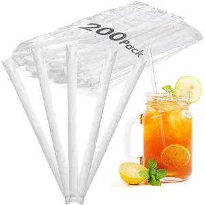 200 count Clear Plastic Drinking Straws Individually Wrapped - 7.75" x 0.24", Disposable Straws Plastic for Drinking,