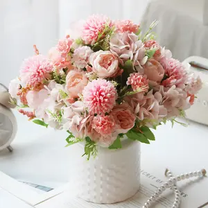 Simulation flower 7 heads European colorful peony rose fake flower hotel wedding home living room decoration photography props