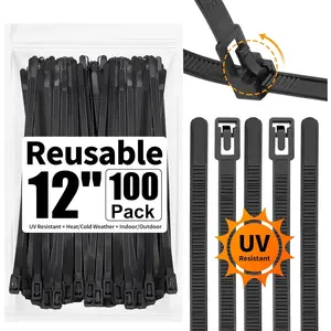 100 Pack Reusable Zip Ties 12 inch Heavy Duty Outdoor UV Resistant, Releasable Black Zip Ties Indoor Round Ending No Hurt, Cable Ties Reusable Tie Wraps Non Slip Off