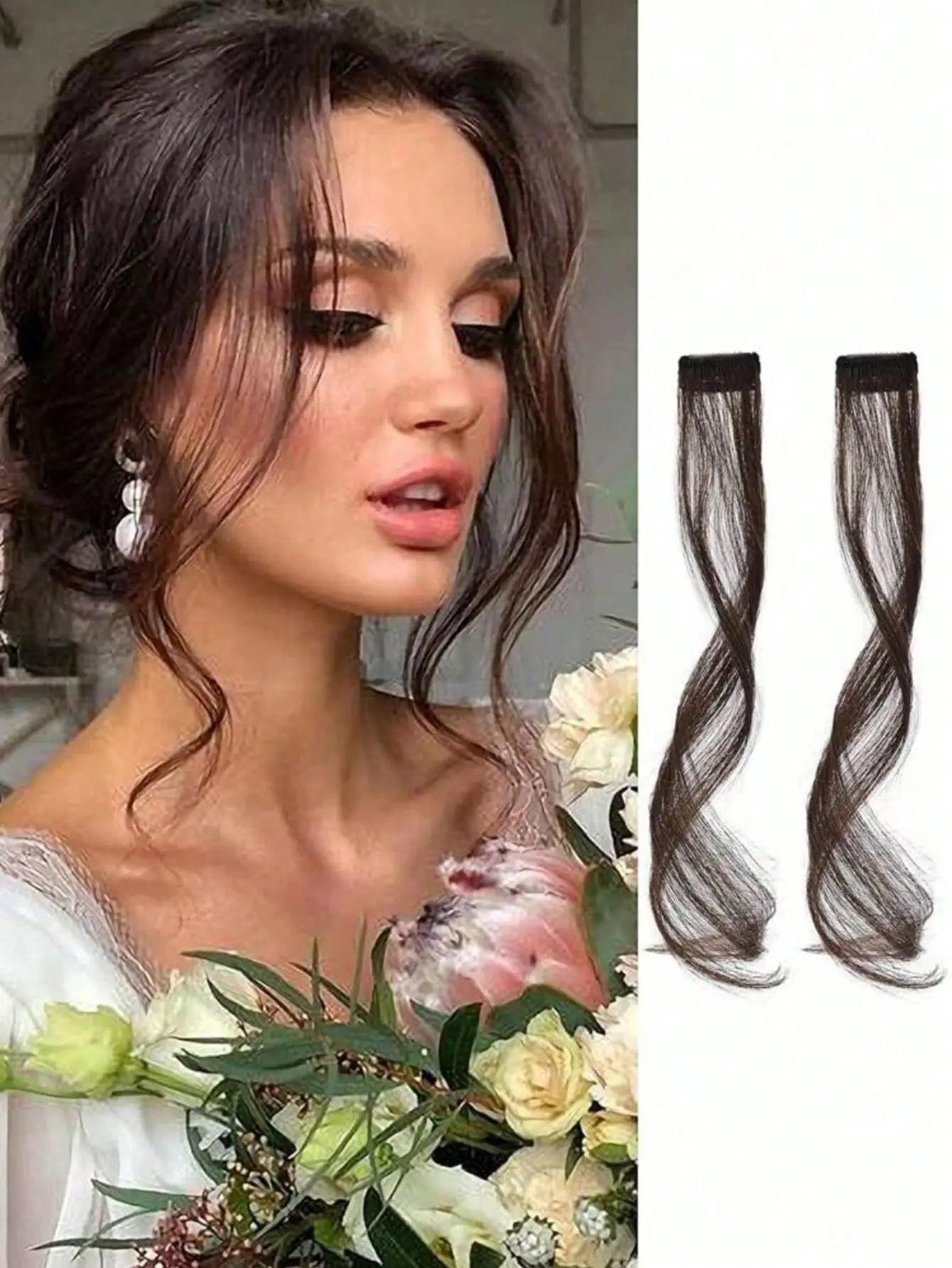 2pcs Eight-Character Bangs Long Beard Style Hair Extension Clip For Curly Hair Model 3005 2993