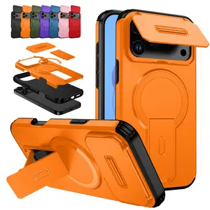 Shockproof Phone Case with Built-in Kickstand & Camera Protector, Magnetic Military Grade Heavy Duty Drop Protection Cover for iPhone 17 16 15 14 13 12 Pro Max