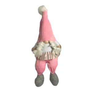 360 Stand 30 in. Handmade Whimsical Fabric Sitting Gnome Sculpture - Pink & White Home Decor Ornament, Shelf Accent, Ideal Gift Item, Figurines, Decorative, Collectible Figurines