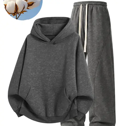 Unisex oversized pullover hoodie with kangaroo pocket  drawstring wide leg sweatpants, marble-textured streetwear matching sweatsuit for men and women, multiple color options
