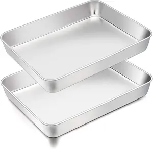 12.3’’ x 9.75’’ x 2’’ Stainless Steel Rectangular Lasagna Pan, 2PCS Casserole Cake Baking Brownie Pan, Non-toxic & Sturdy, Brushed Surface & Deep Side, Dishwasher Safe