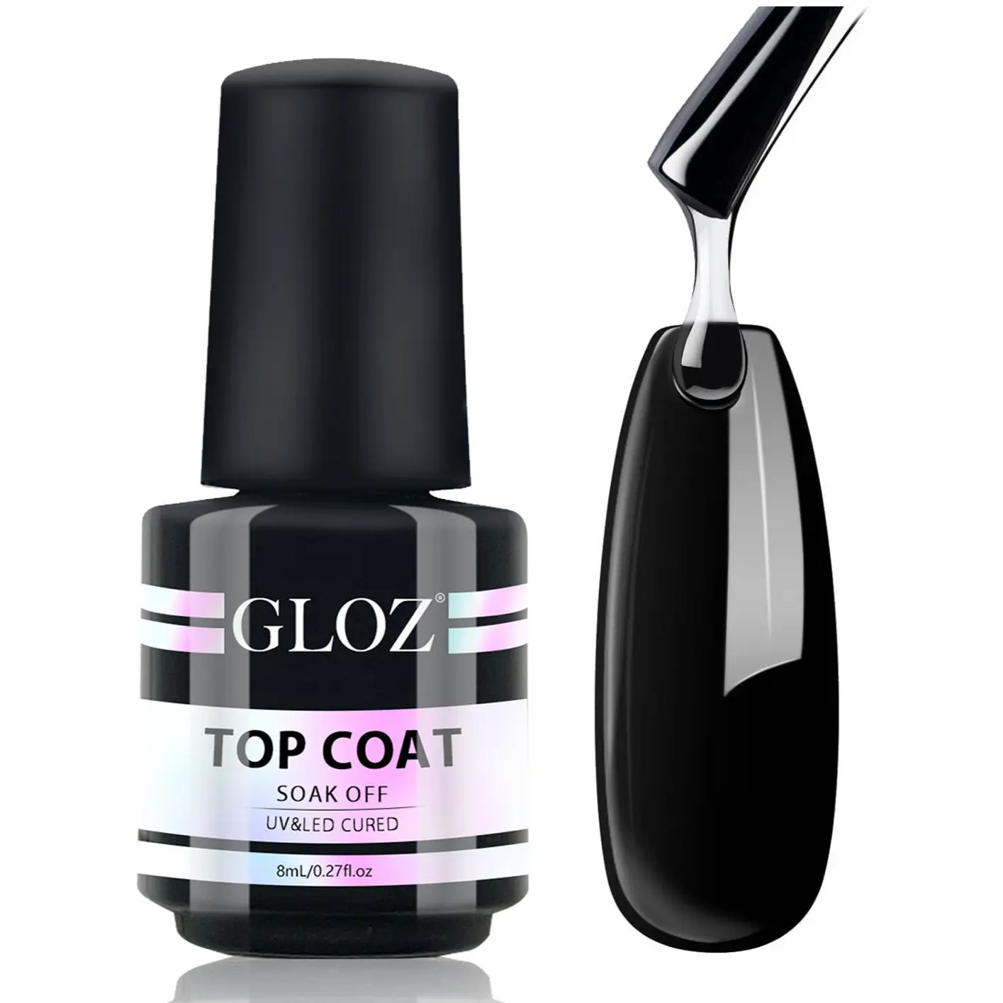 GLOZ Gel Polish No Wipe Top Coat, Shine Clear Glossy Gel Nail Polish, Long Lasting Soak Off UV LED Nail Lamp Gel, High Gloss Finish Nail Art Varnish, 8ML Nail Gift for Wome Nail Care, Uv Gel Manicure, Gel Topcoat