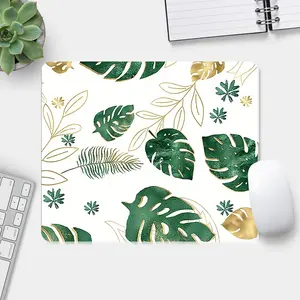 1pc Tropical Monstera Leaf Gold Foil Mouse Pad White Mouse Pad Desk Pad with Non - Slip Rubber Base Stitched Edge Mouse Pad for Laptop Perfect Gift for Friends and Office Staff