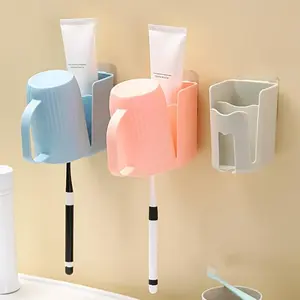 No-Drill Two-In-One Toothbrush Holder Multi-Functional Mouthwash Cup with Drainage Structure Bathroom Toiletries Storage And Organization Additions. Gifts Suitable for 365pcs Global Holidays