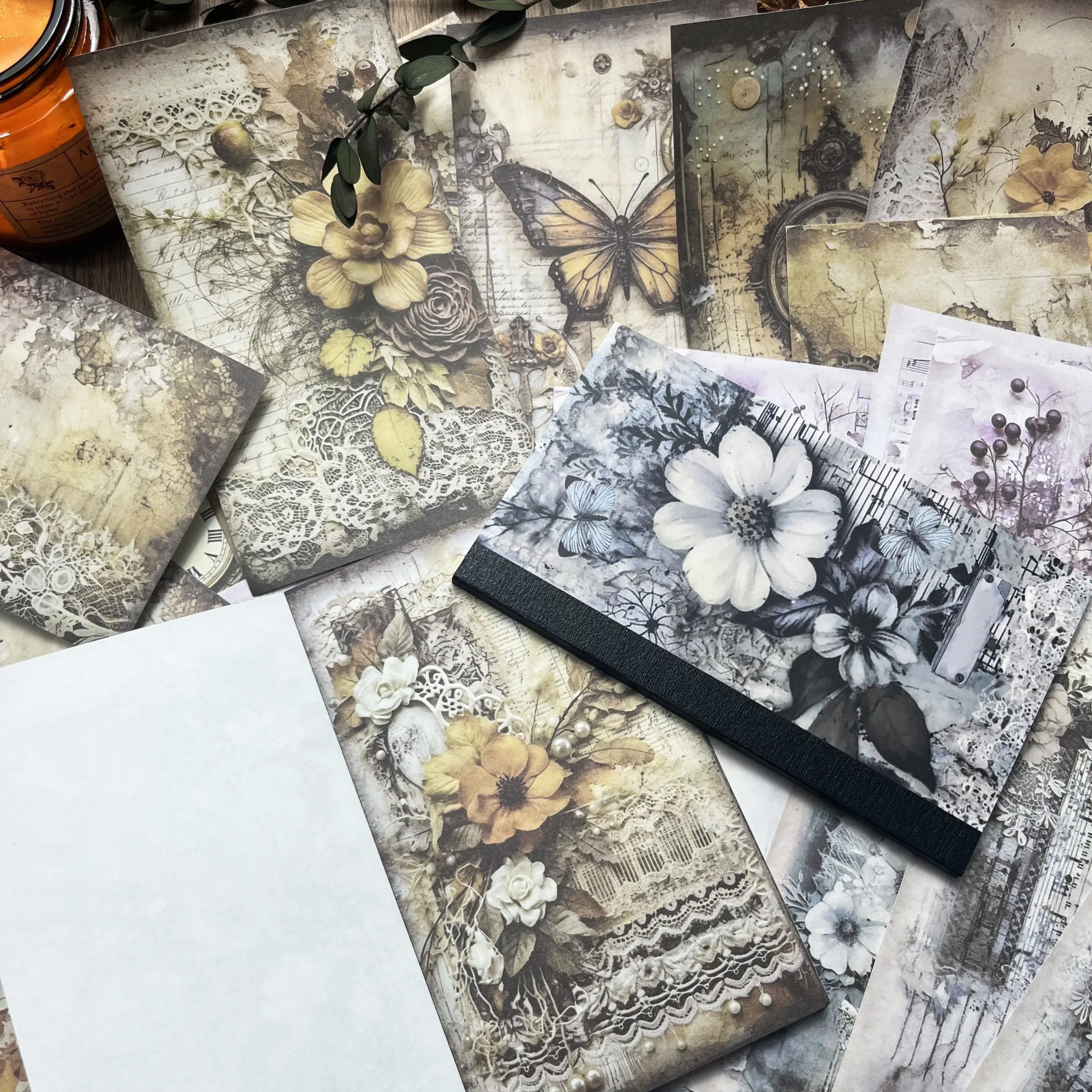 40sheets Vintage Flower Theme DIY Decor Paper, Vintage Material Paper, Decorative Paper, Perfect For DIY Crafts, Scrapbooking Supplies,Journal Supplies,Crafts Decoration,Gift Wrapping,Handmade Greeting Cards, Scrapbook Page