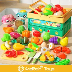 Vegetable Fruit Seafood Meat Cutting Playset, Play Kitchen Accessories, Toddler Play Kitchen, Role Play Toy for Kids, Enhances Finger Dexterity & Imaginative Play