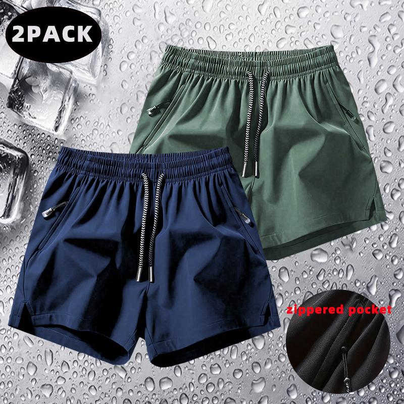 Pack of 1–2 men’s summer essential solid-color casual shorts—ice silk quick-dry athletic shorts with zippered pockets; suitable for beach/sand/vacation/running/sports/fitness/daily outdoor wear. Wetsuit Tropical Menswear Wetsuit Pants